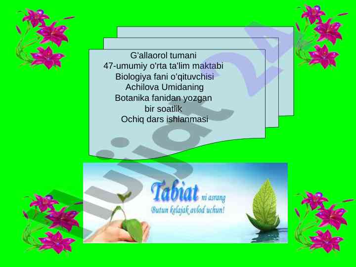 Fotosintez ochiq dars ishlanmasi biologiya fanidan