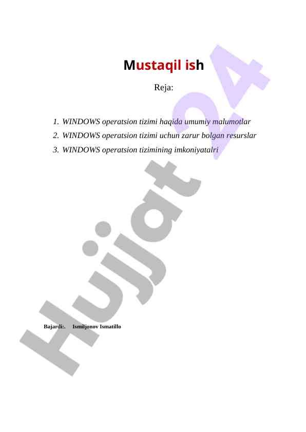 Windows operatsion tizimi haqida umumiy ma‘lumotlar