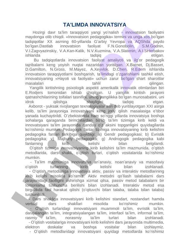 Ta'limda Innovatsiya Va Innovatsion Faoliyat