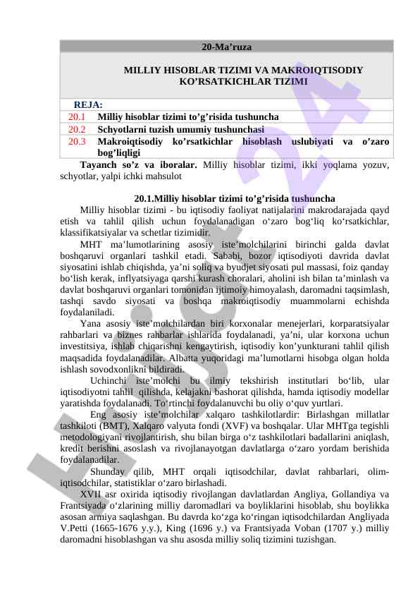 Milliy hisoblar tizimi va makroiqtisodiy ko‘rsatkichlar