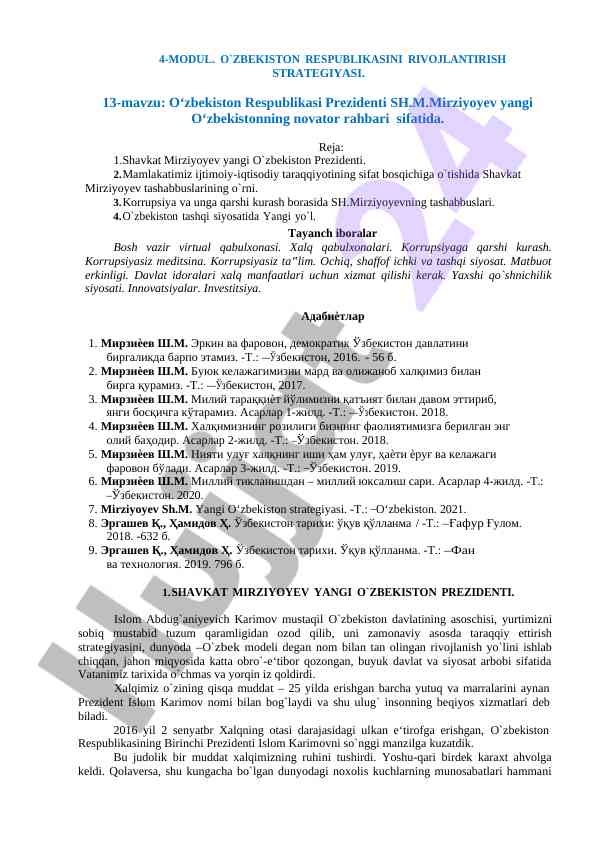 O'zbekiston respublikasini rivojlantirish strategiyasi