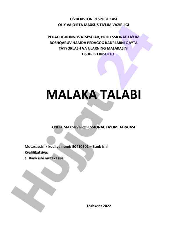 Malaka talabi o‘rta maxsus professional ta’lim dasturi
