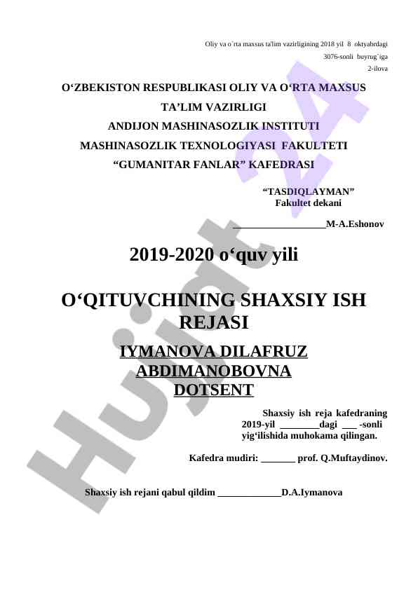 O‘qituvchining shaxsiy ish rejasi taqdimoti