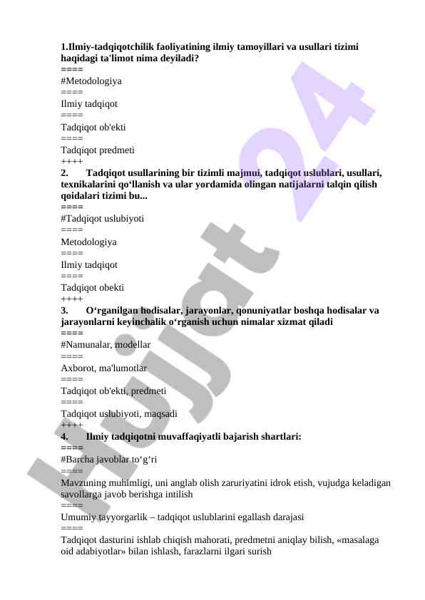 Ilmiy tadqiqot usullarining asosiy tamoyillari