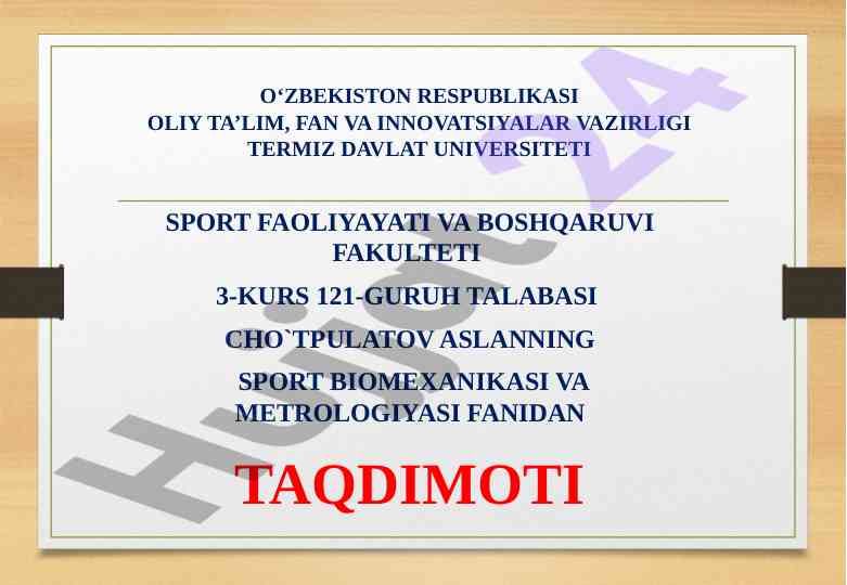 Sport biomexanikasi va metrologiyasi taqdimoti