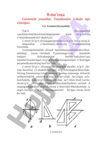 Geometrik yasashlar va tutashmalar haqida ma'ruza