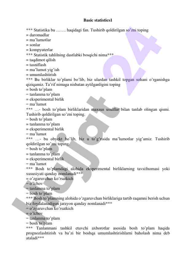 Statistik tahlil: asosiy prinsiplar va metodlar