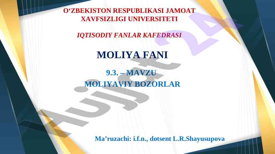 Moliyaviy bozorlar: ahmiyati va tushunchalari