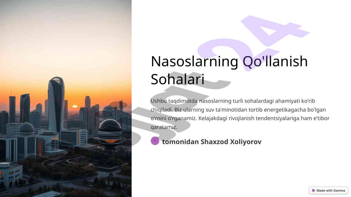 Nasoslarning qo'llanish sohalari va rivojlanish tendentsiyalari