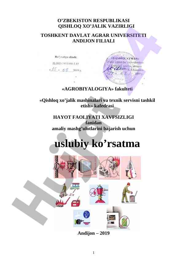 Xayot faoliyati xavfsizligi fanidan amaliy mashg‘ulotlar