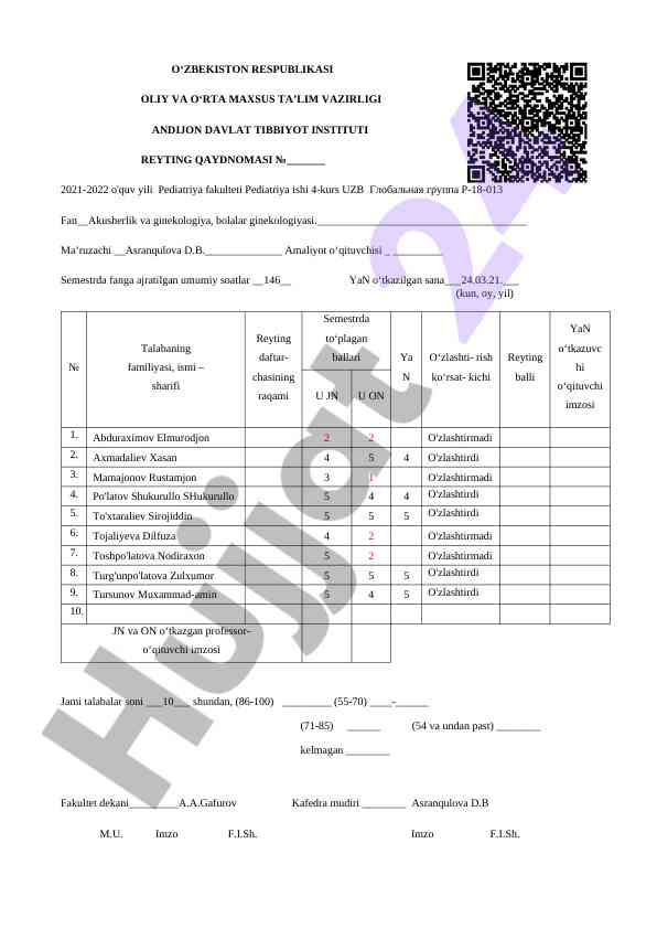 Pediatriya fakulteti 4-kurs akusherlik va ginekologiya