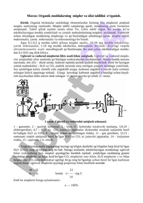 Organik moddalarning miqdor va sifat tahlili