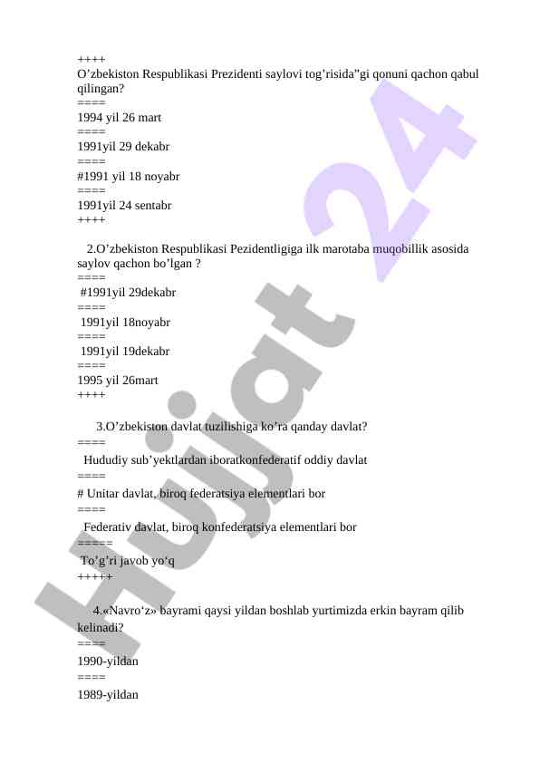 O’zbekiston respublikasi prezidentligi saylovlari testi