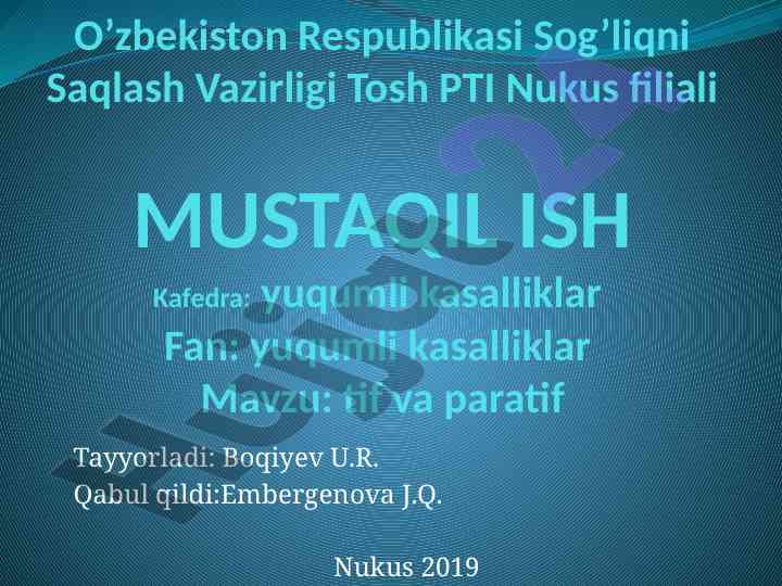 Tif va paratif kasalliklari haqida malumot