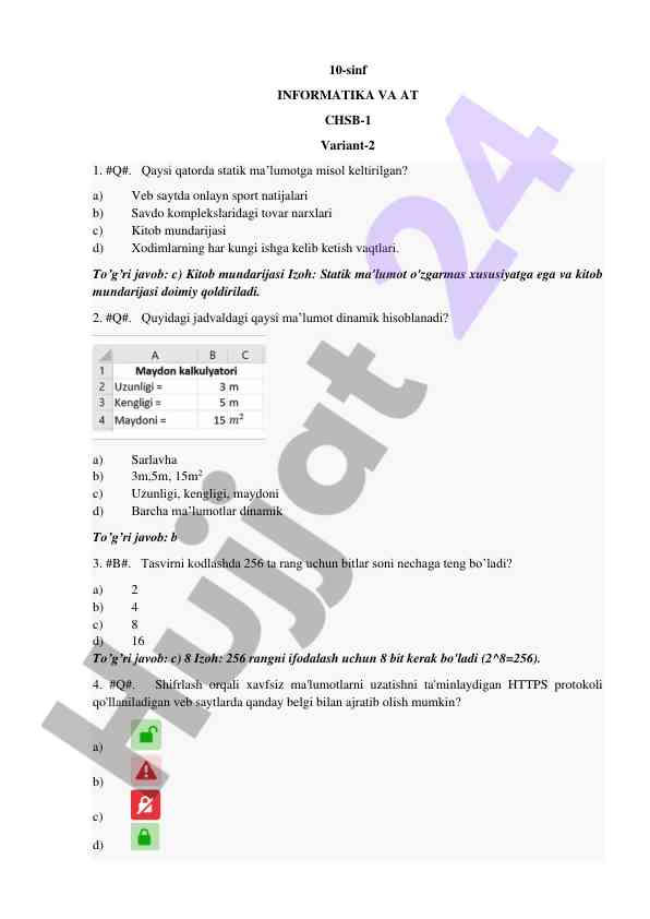 Statik va dinamik ma'lumotlar haqida test