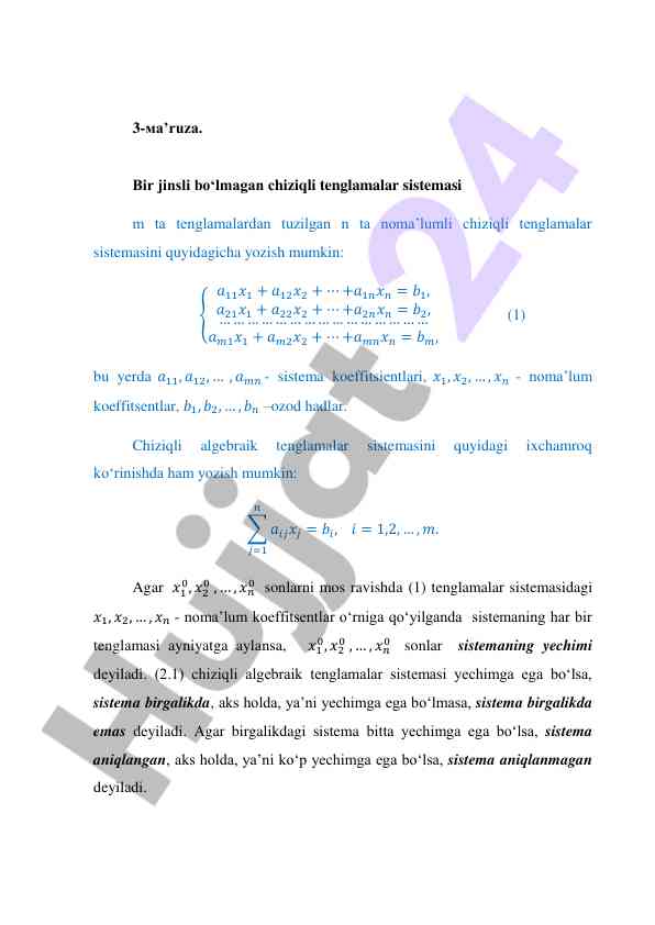 Bir jinsli bo'lmagan chiziqli tenglamalar sistेमasi