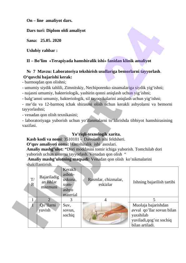 Laboratoriya tekshirish usullariga bemorlarnitayyorlash