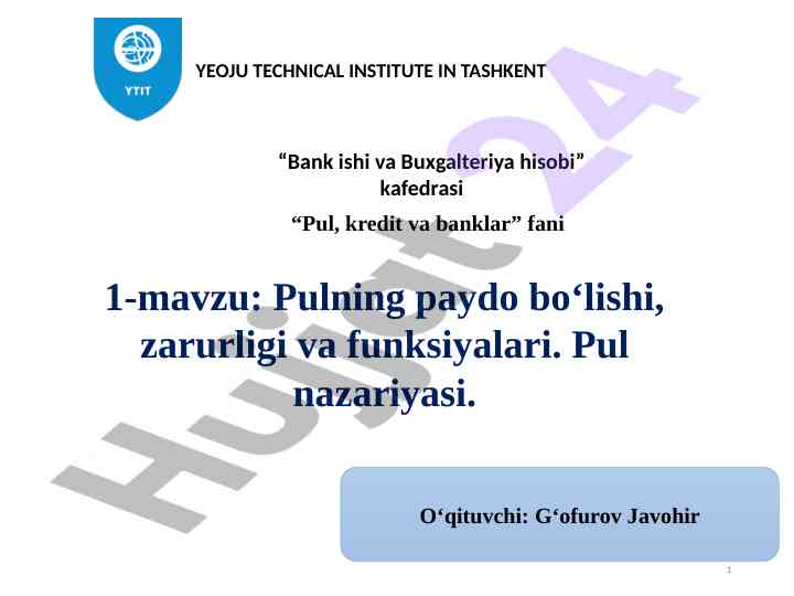 Pul, kredit va banklarning asosiy nazariyalari