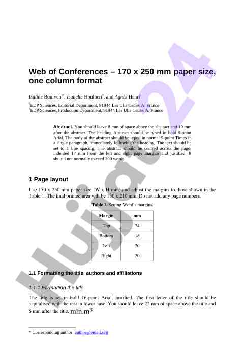 Web of conferences formatting guidelines for abstracts