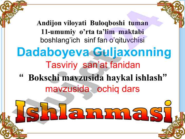 Bokschi mavzusida haykal ishlash ochiq dars