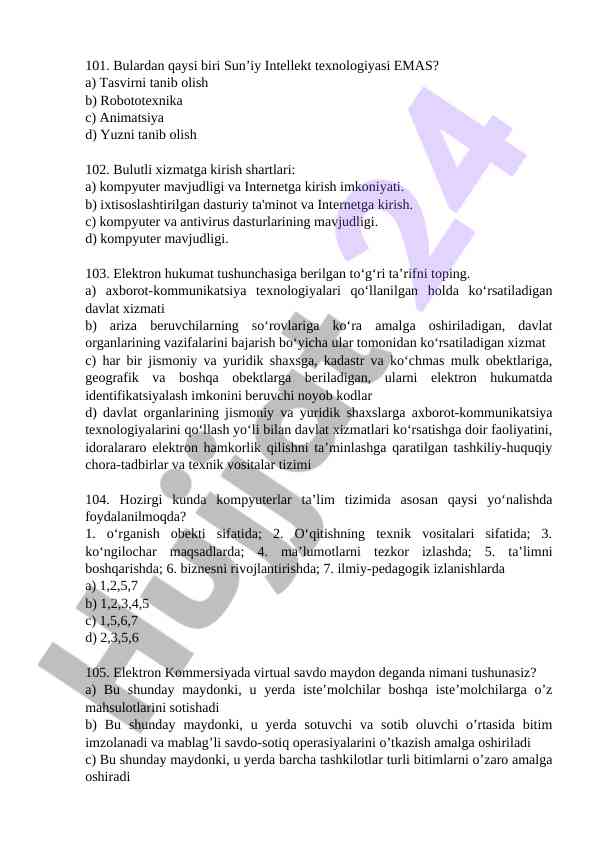 Sun’iy intellekt texnologiyalari bo‘yicha testlar