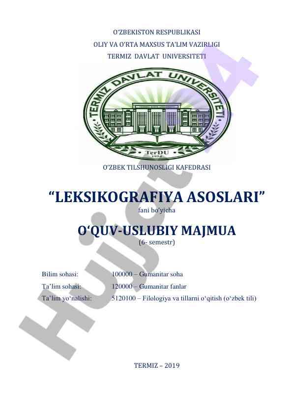 Leksikografiya asoslari o‘quv-uslubiy majmua