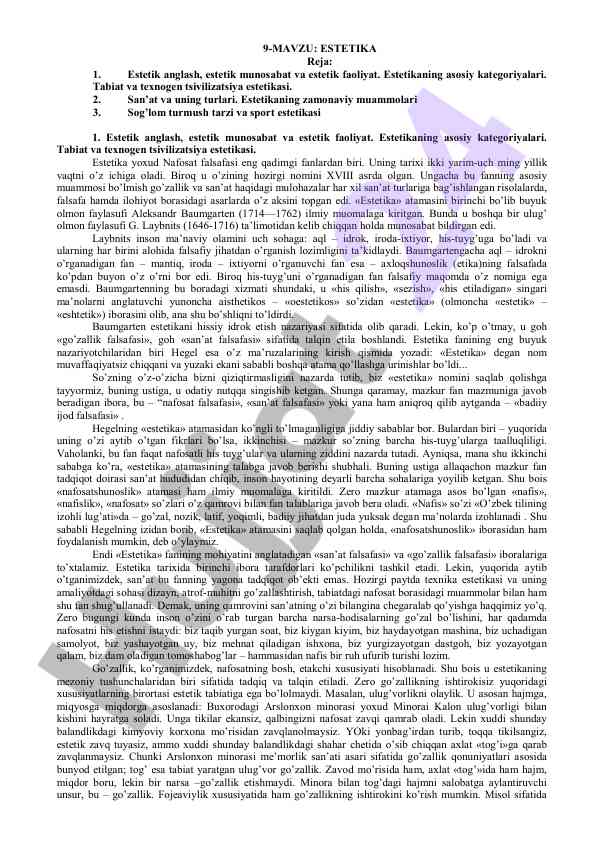 Estetika asoslari va zamonaviy muammolari