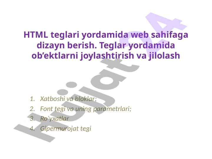 Html teglari yordamida web sahifa dizayni