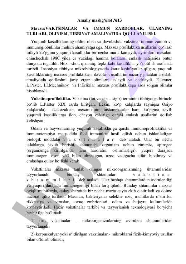 Vaktsinalar va immun zardoblar turlari haqida ma'lumotlar