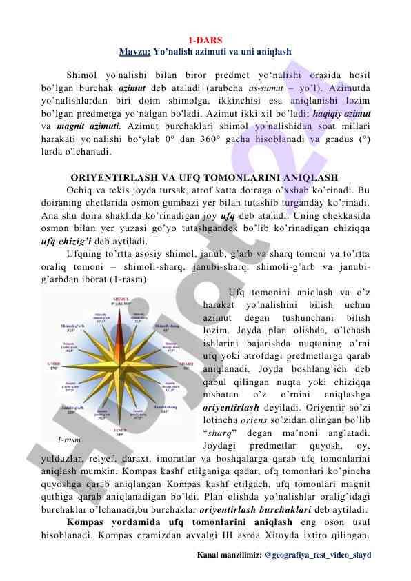 Yonalish azimuti va uni aniqlash