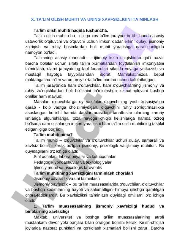Taʼlim olish muhiti va uning xavfsizligini taʼminlash