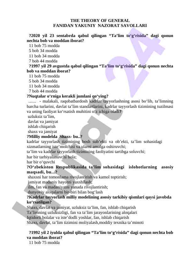 Ta’lim sohasidagi islohotlar bo‘yicha tahlil