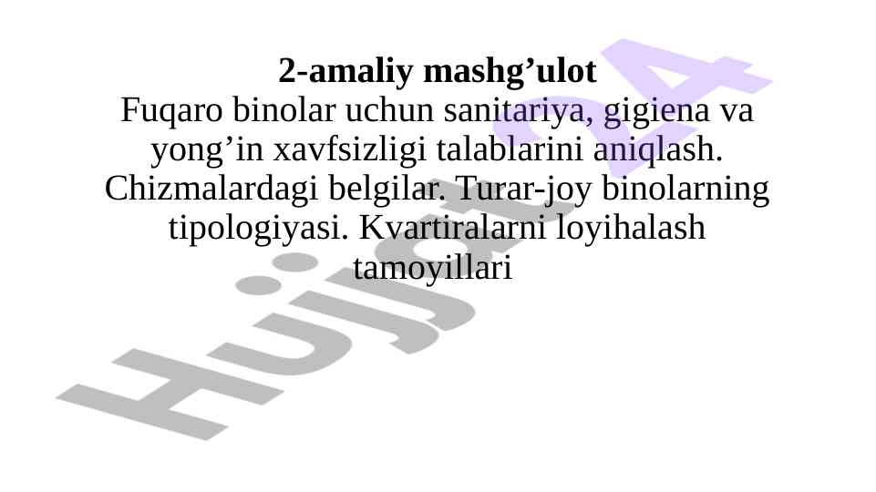 Sanitariya va yong’in xavfsizligi talablari