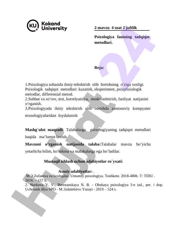 Psixologiya fanining tadqiqot metodlari