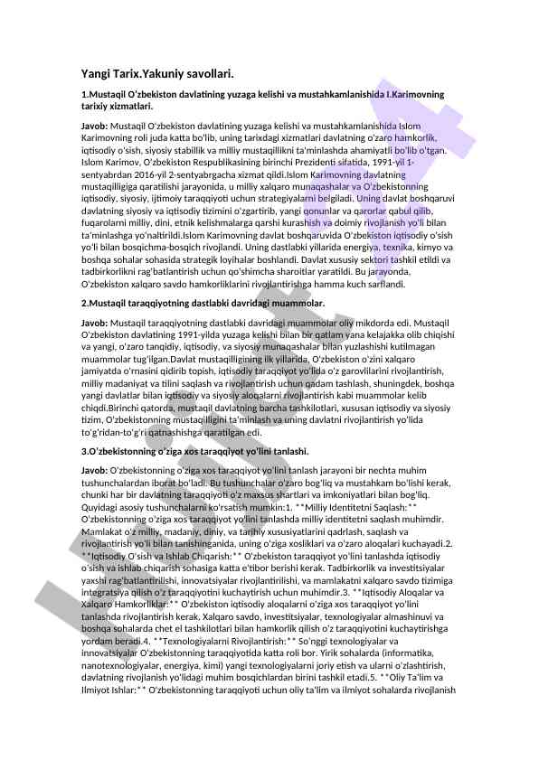 Islom karimovning o'zbekiston mustaqilligidagi roli