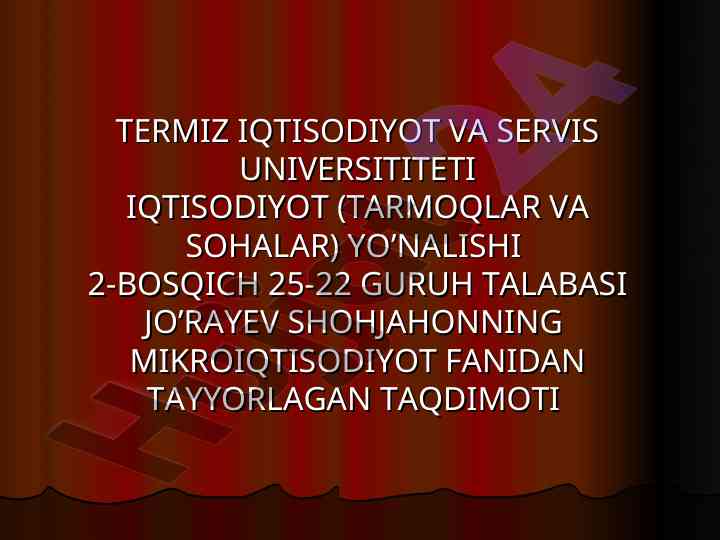 Mikroiqtisodiyot bozor talab taklif modellari