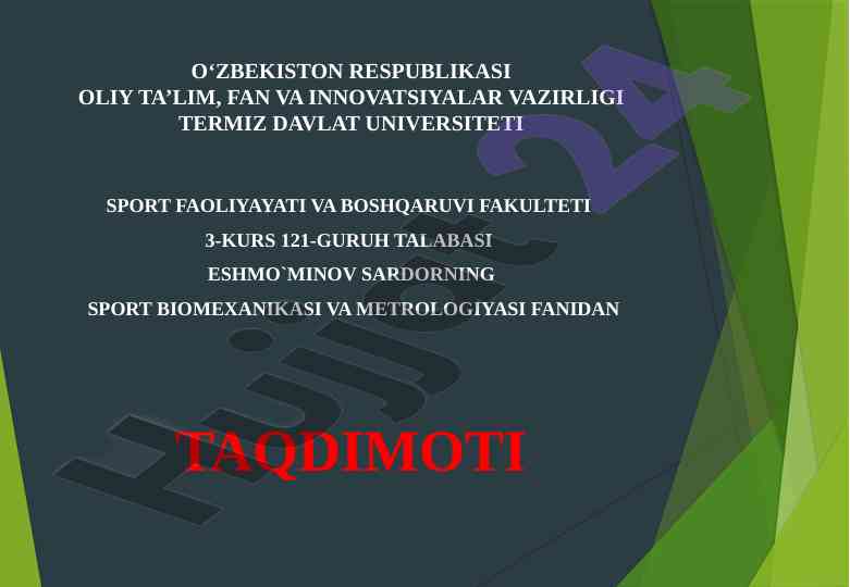 Sport biomexanikasi texnologiyalari taqdimoti
