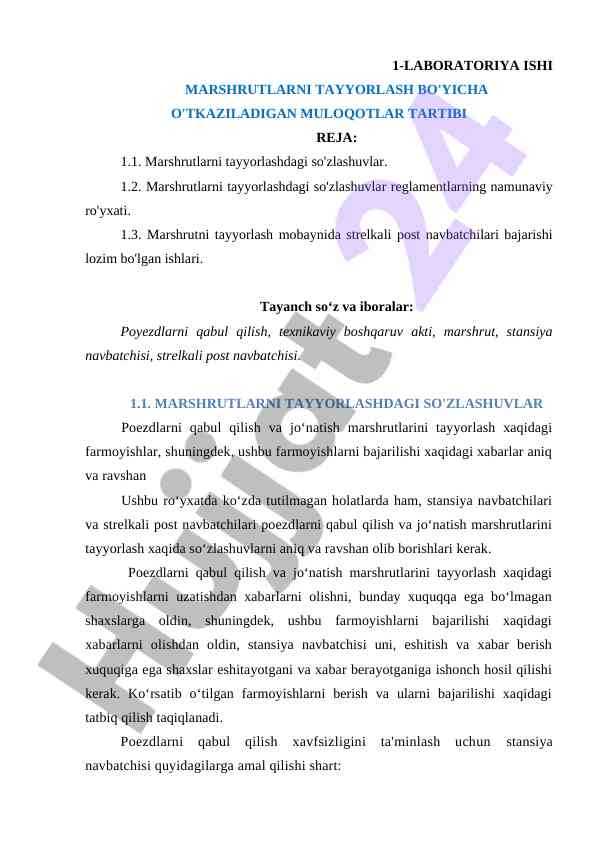 Marshrutlarni tayyorlashdagi so'zlashuvlar