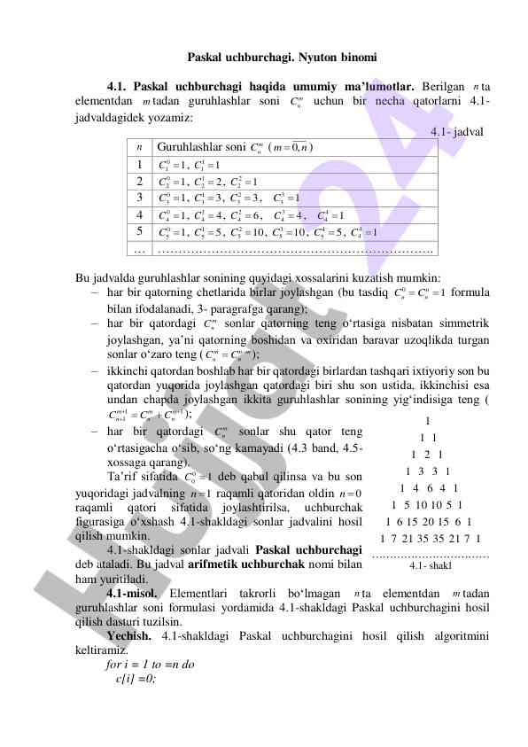 Paskal uchburchagi va nyuton binomi haqida qiziqarli ma'lumotlar