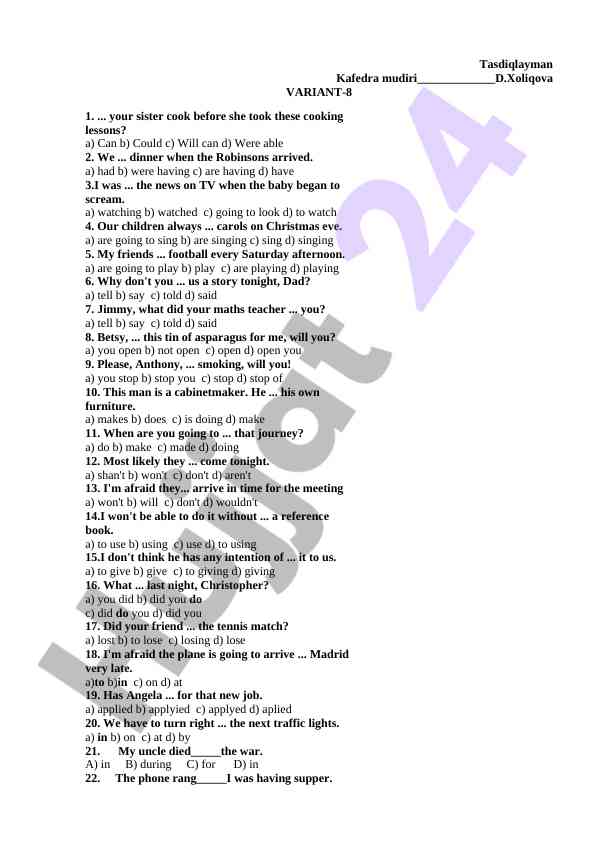 English language test questions and answers