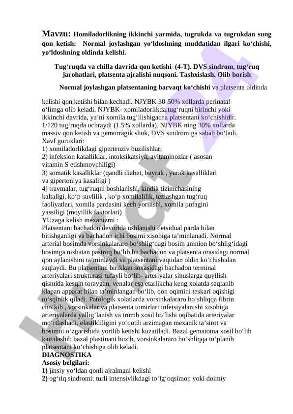 Homiladorlikda qon ketish mavzusi va xavflar