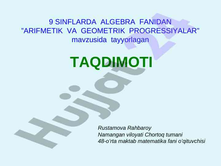 Algebra fanidan arifmetik va geometrik progressiyalar