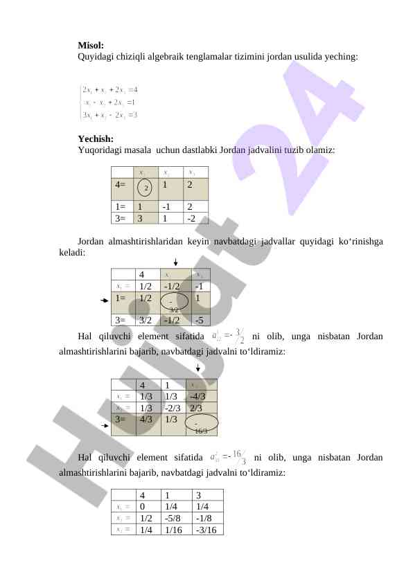 Jordan usulida chiziqli algebraik tenglamalar