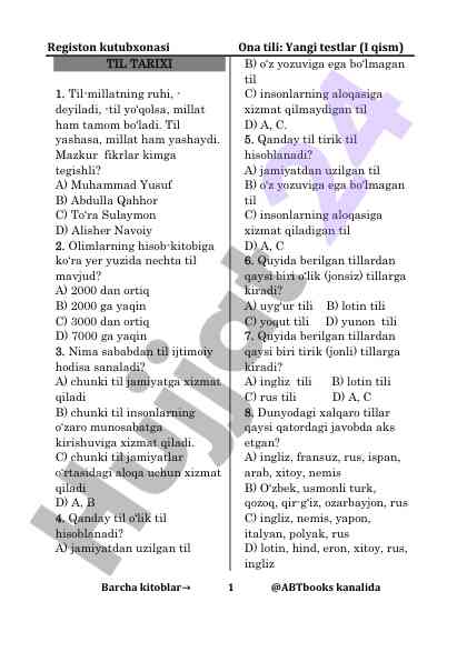 Yangi testlar ona tili bilan fikrlash