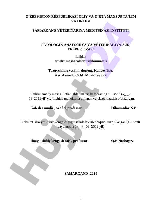 Amaliy mashg'ulotlar ishlanmalari patologik anatomiyada