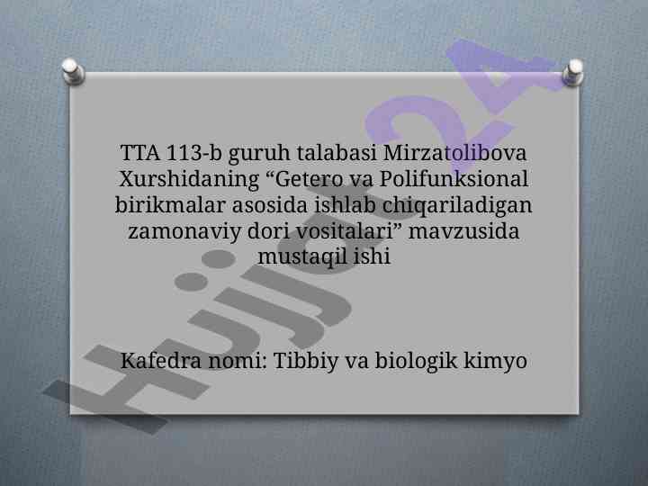 Getero va polifunksional birikmalar asosida dori vositalari