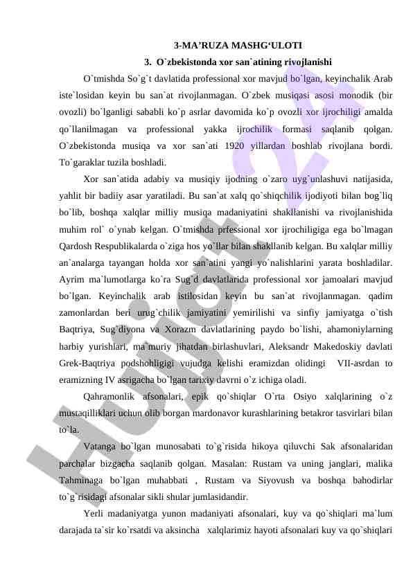 O'zbekistonda xor san'atining rivojlanishi tahlili
