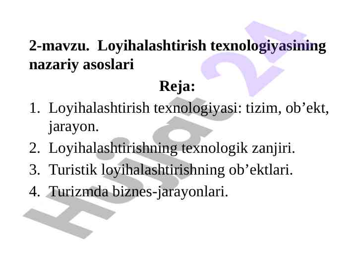 Loyihalashtirish texnologiyasi nazariy asoslari