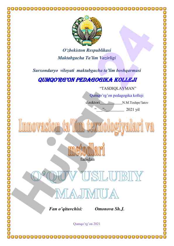 Innovasion ta'lim texnologiyalari va metodlari