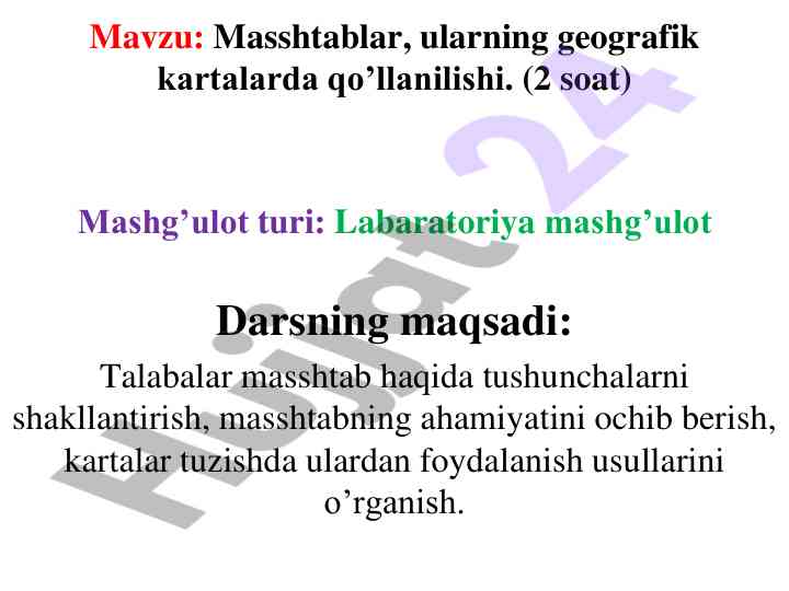 Masshtablar va geografik kartalarda qo’llanilishi